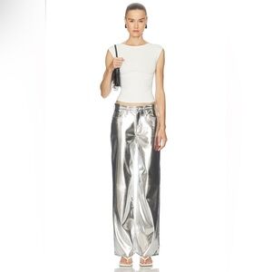 NEW Rag & Bone Logan Faux Leather Wide Leg Pant in Silver Size 30